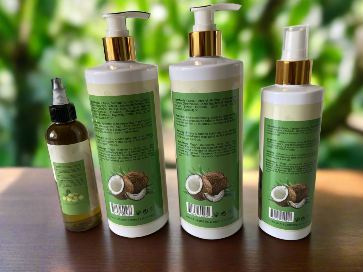 Kit Natural Coconut Oil shampoo and conditioner Amla oil and leaves conditioner 4 units